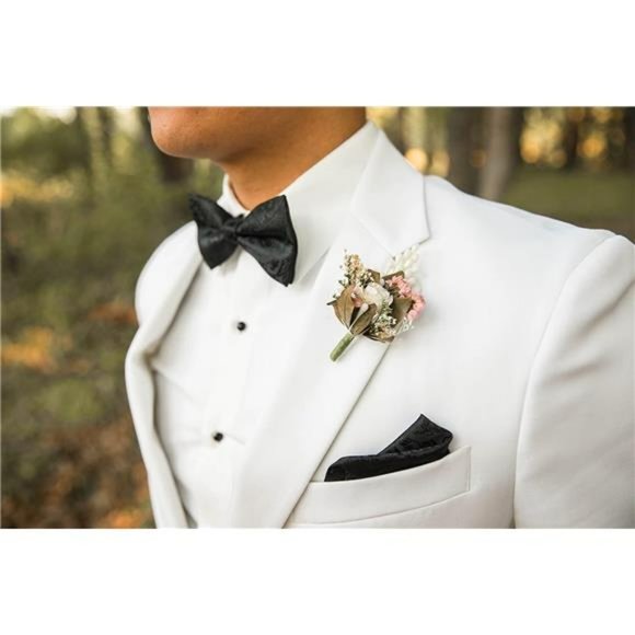 Men's Blue Tie Set Classic Paisley Bow Tie Hanky Cufflinks Set Gift for Him Men - Picture 4 of 4